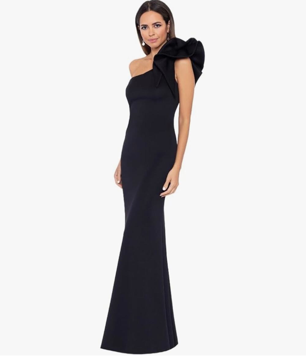Stunning Betsy & Adam One-Shoulder Crepe Maxi Dress size 14